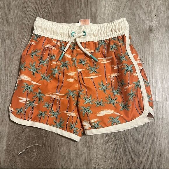 Kid's Cat & Jack Orange Tropical Palm Tree Print Swimsuit Shorts - Picture 2 of 7